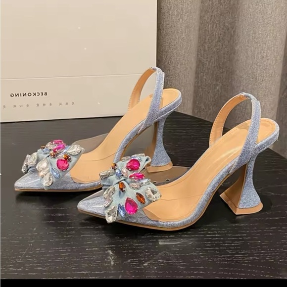 Shoes - Women's Blue Embellished Heels